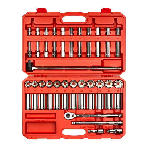 Tekton 1/2 Inch Drive 6-Point Socket and Ratchet Set, 51-Piece (10-32 mm)