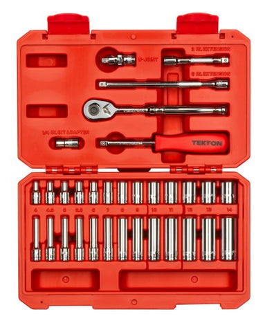 Tekton 1/4 Inch Drive 6-Point Socket and Ratchet Set, 33-Piece (4-14 mm)