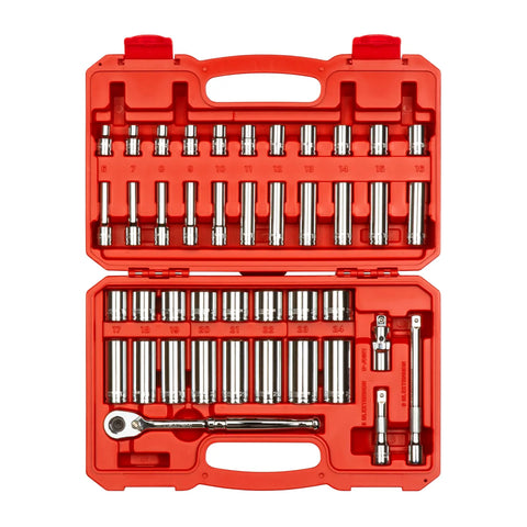 Tekton 3/8 Inch Drive 6-Point Socket and Ratchet Set, 43-Piece (6-24 mm)
